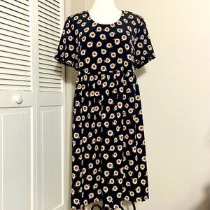 Vtg Take Nine Black Daisy Print Midi Maternity Dress Waist Tie Back OS Vintage